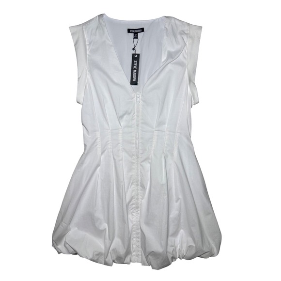 Steve Madden Dresses & Skirts - Steve Madden Bubble Hem Zip Gale Dress Women Medium White Sleeveless V-Neck NWT
